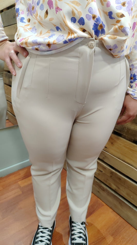 Pantalon taille haute beige