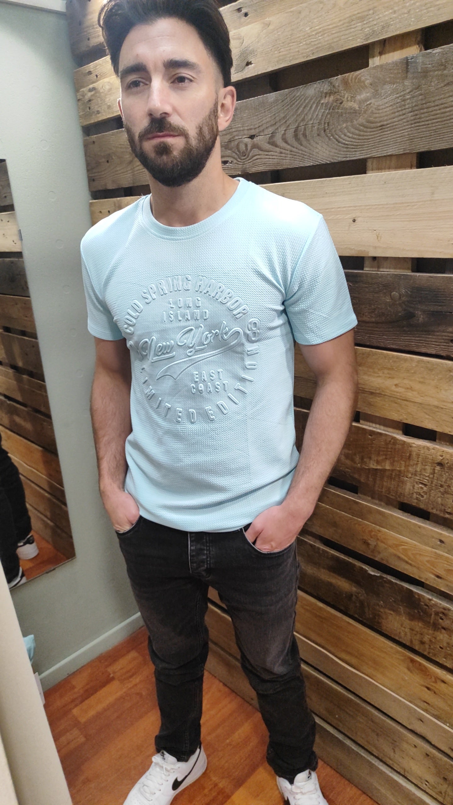 T-shirt gaufré bleu ciel