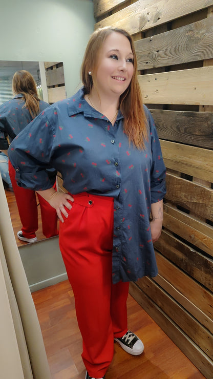 Pantalon chic boutons rouge