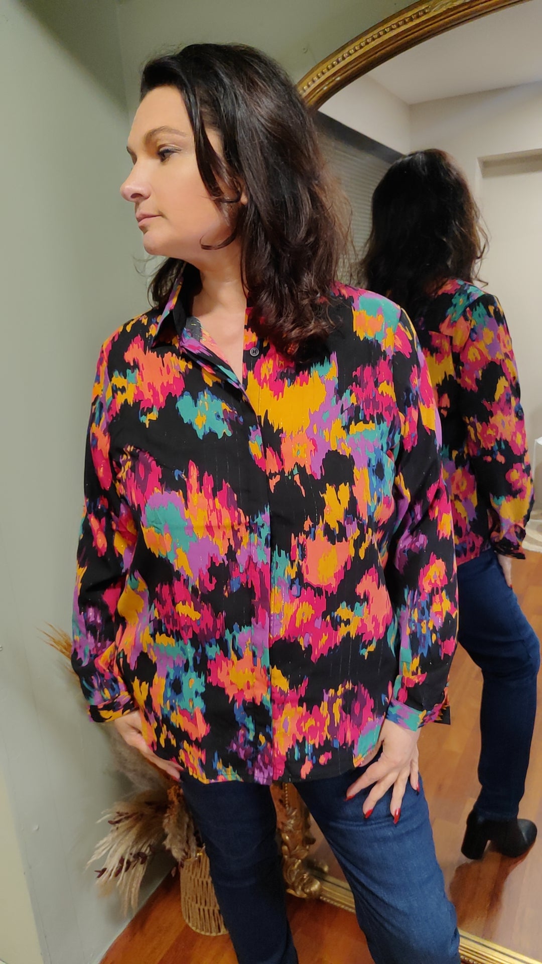 Chemise multicolore liseré doré