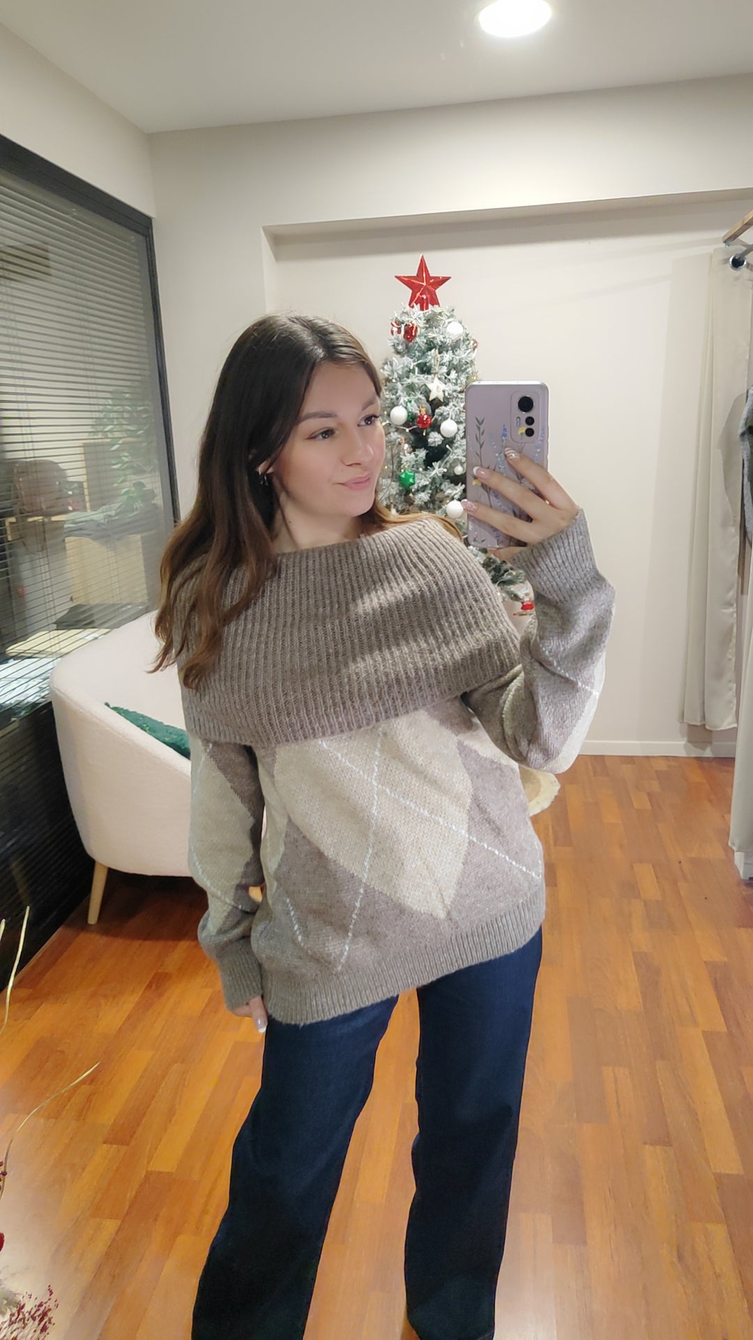 Pull losange col bardot