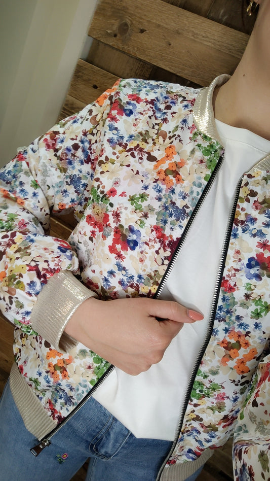 Bombers fleuri multicolore et doré