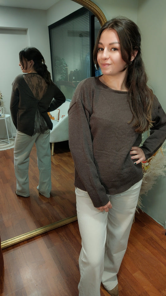 Pull choco dentelle dos