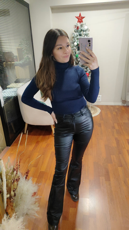 Pull fin côtelé col roulé (différents coloris)