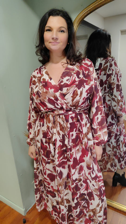 Robe longue Mily fleurie bordeaux