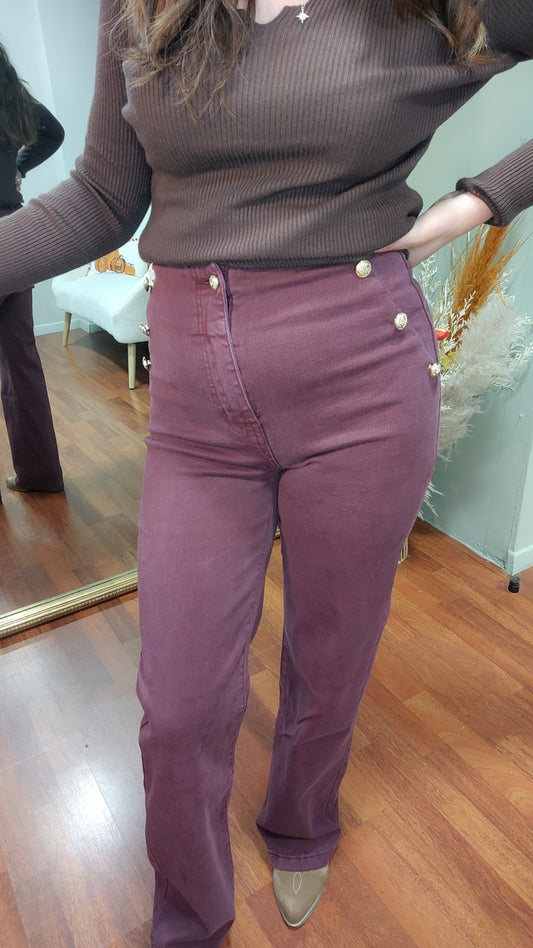 Jean wide leg boutons prune