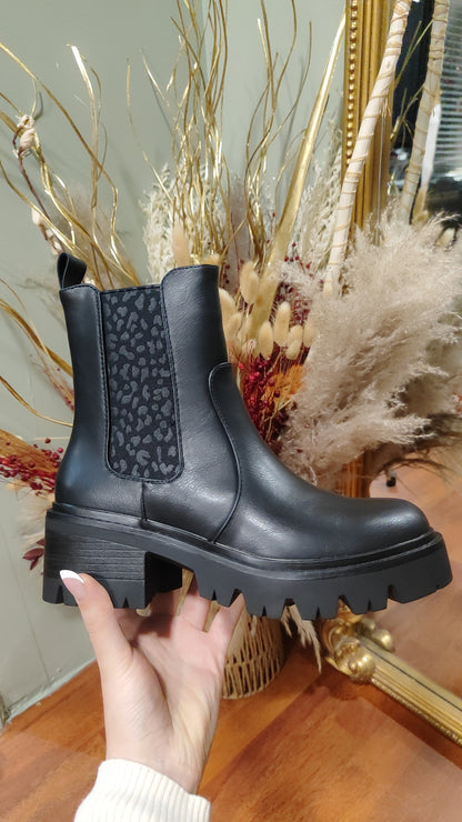 Bottines léopard noire