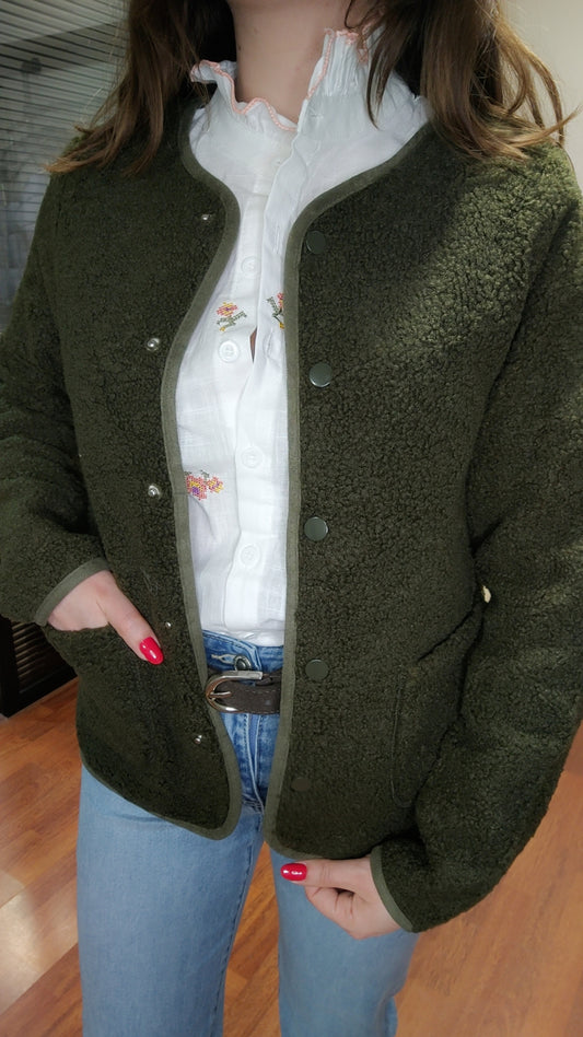 Veste teddy kaki pression