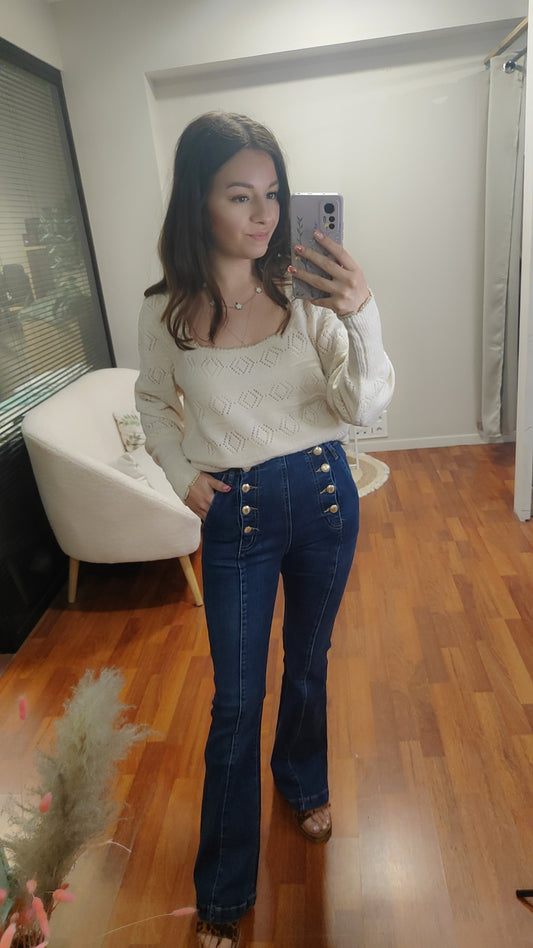 Jean flare boutons