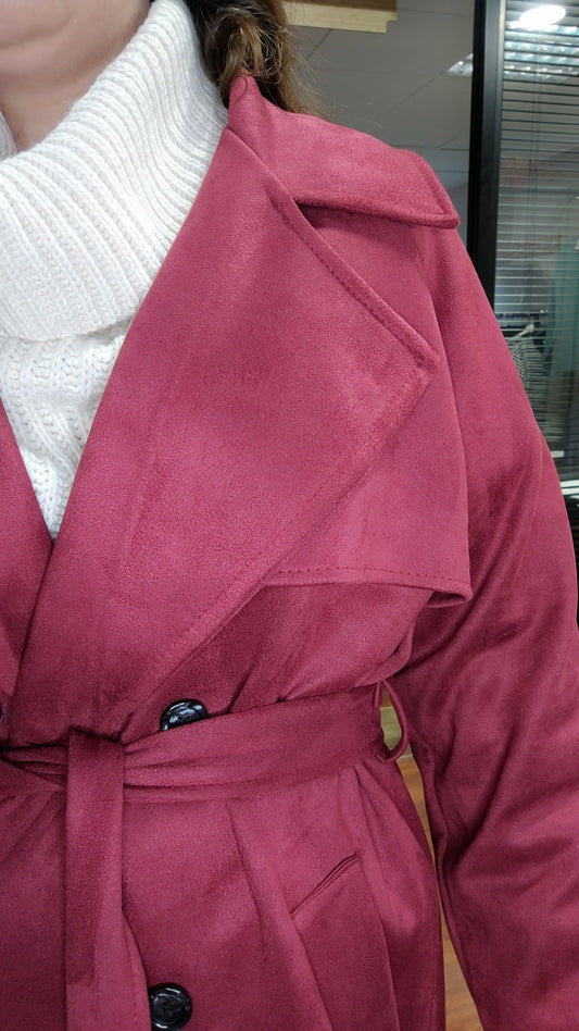 Trench long suédine bordeaux