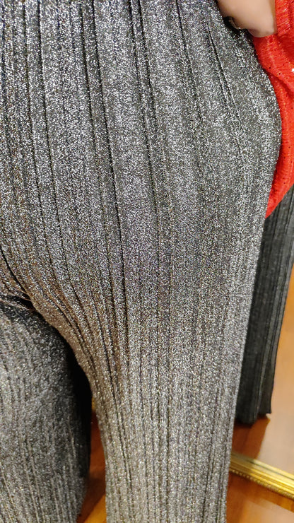 Pantalon palazzo gris pailleté