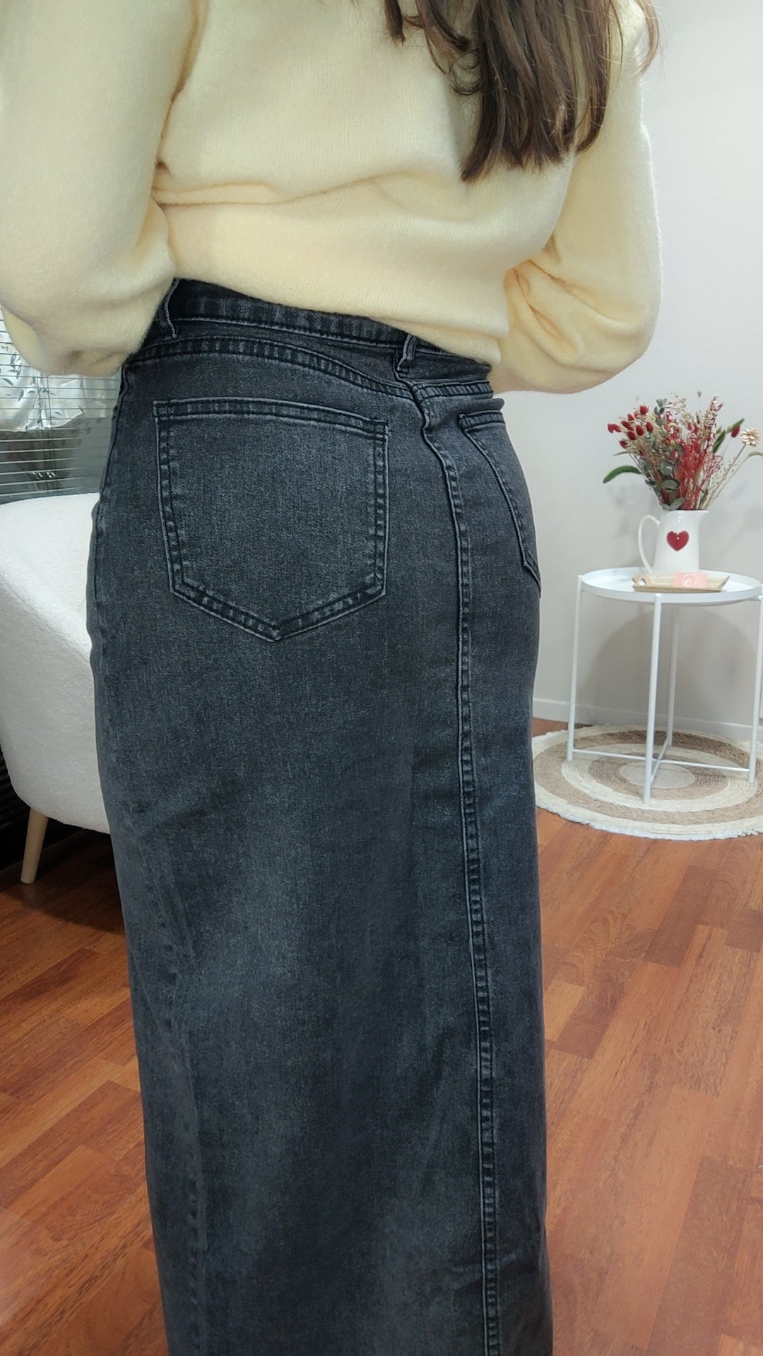 Jupe longue jean gris boutons