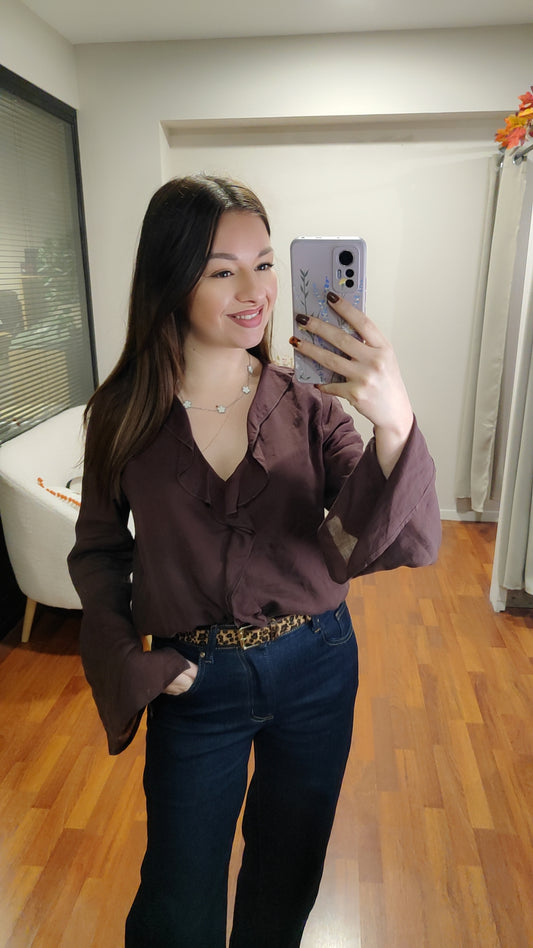 Blouse choco à volants