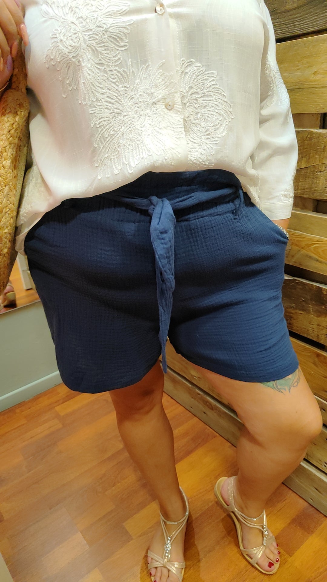Short gaze de coton marine