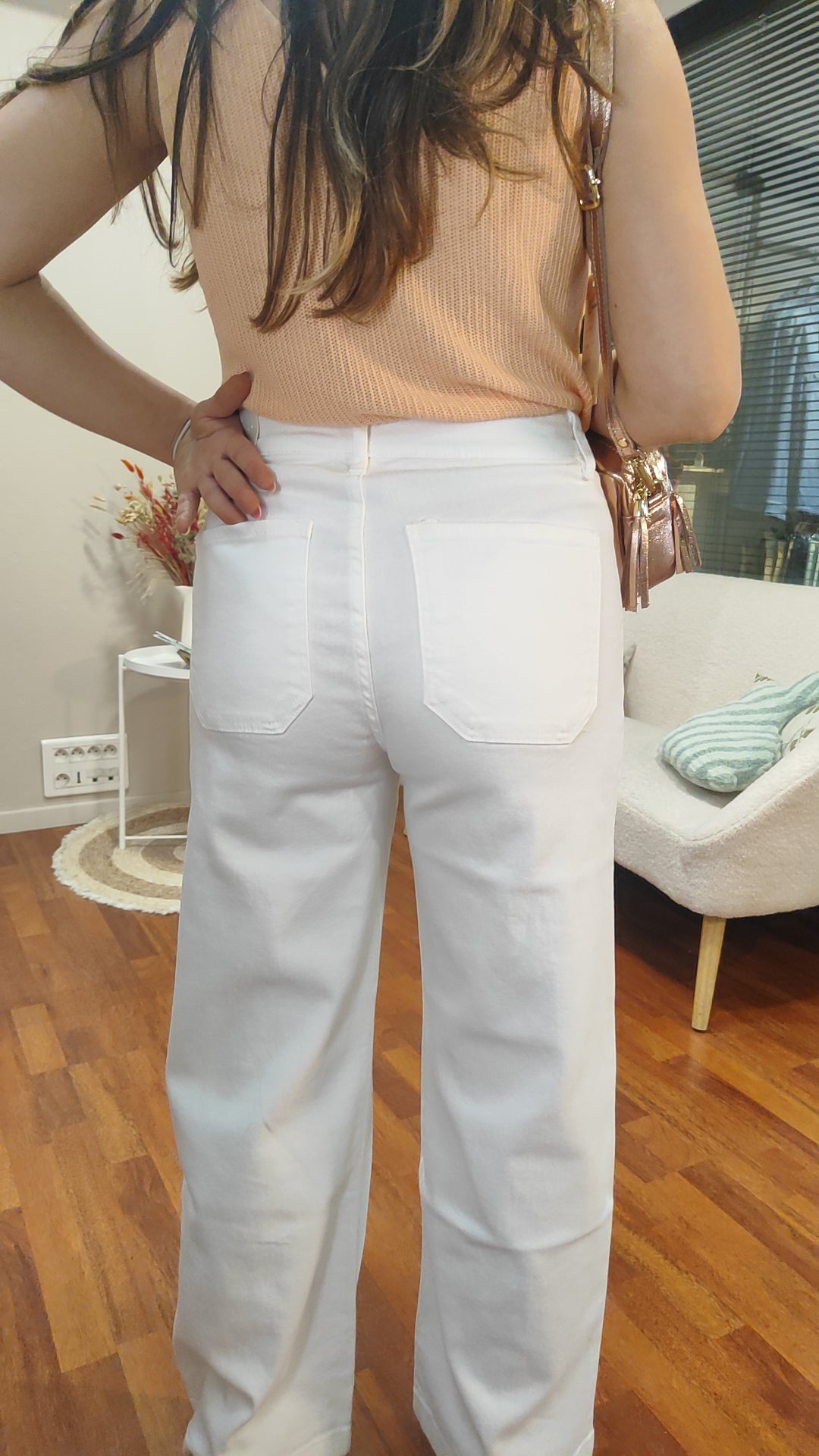 Jean wide leg blanc brodé