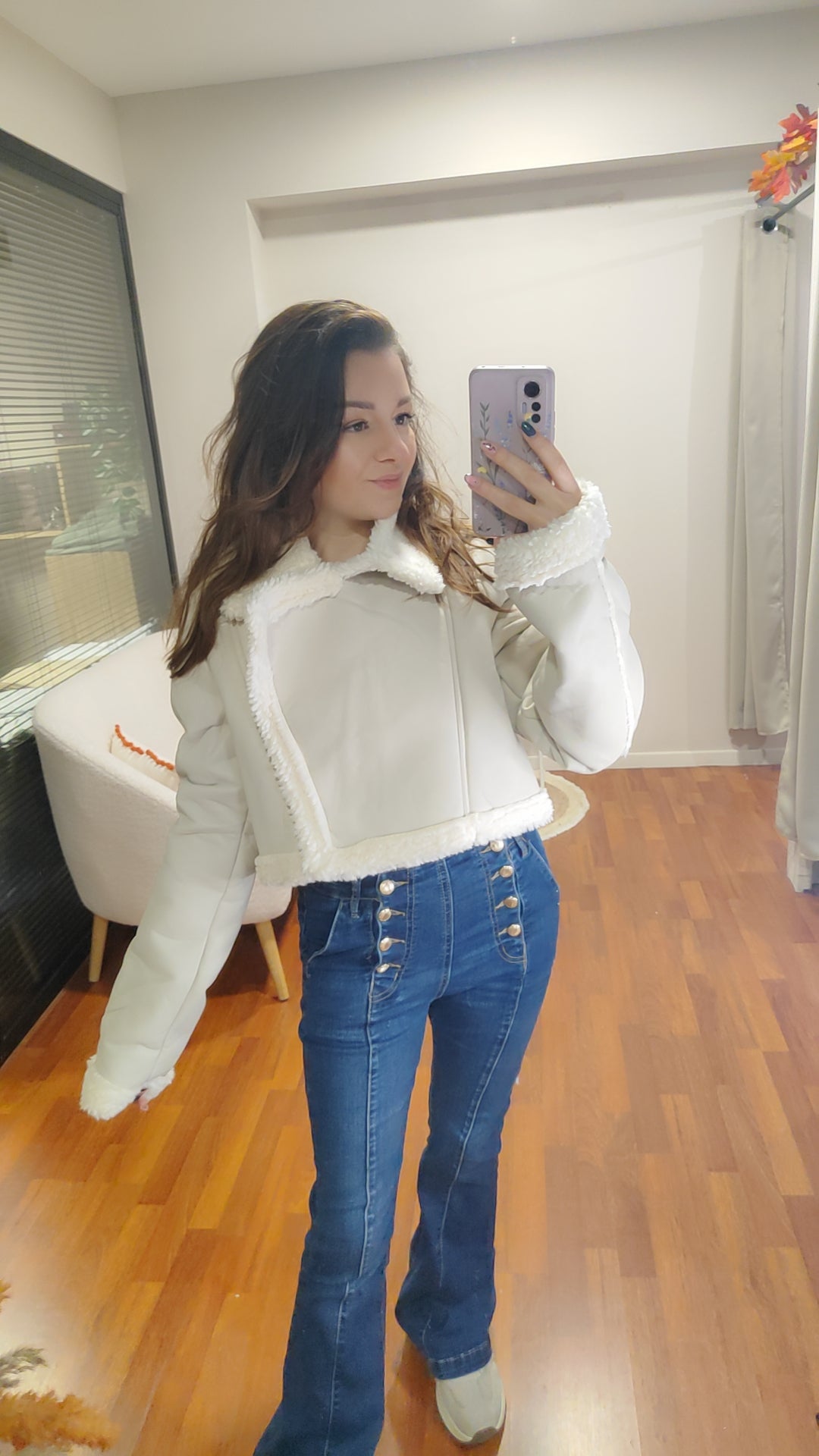 Veste aviateur fourrée écru