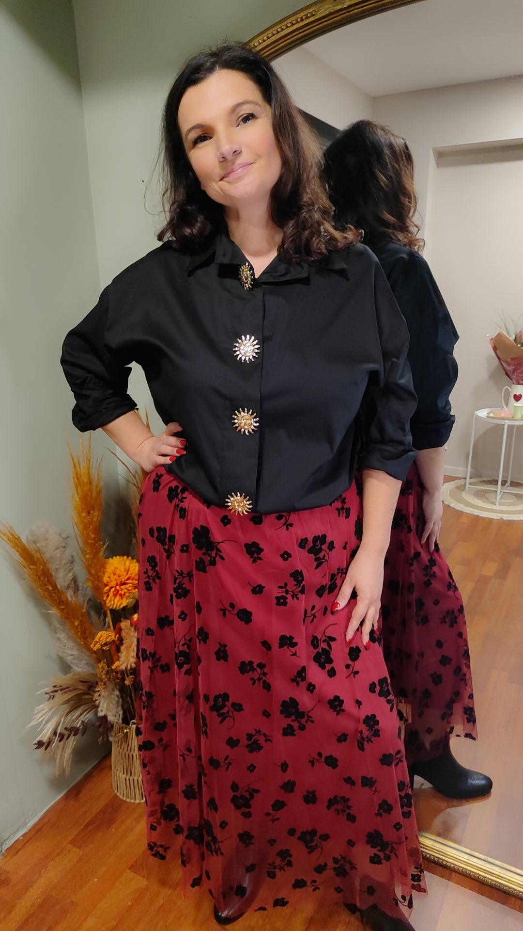 Jupe tulle bordeaux motifs velours