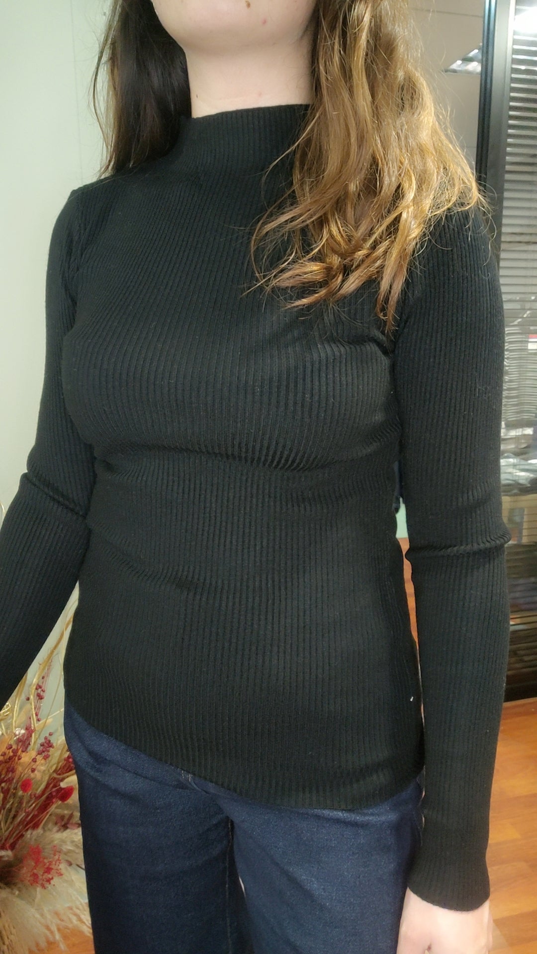 Pull fin côtelé col cheminée