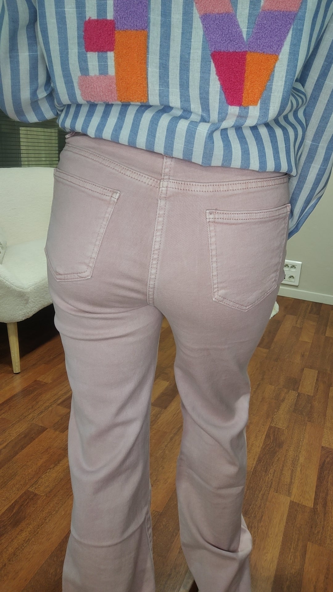 Jean wide leg rose poudrée tressed poche