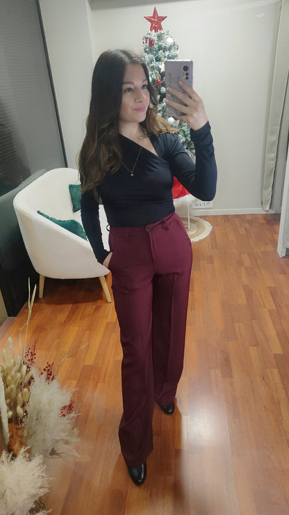 Pantalon taille haute bordeau