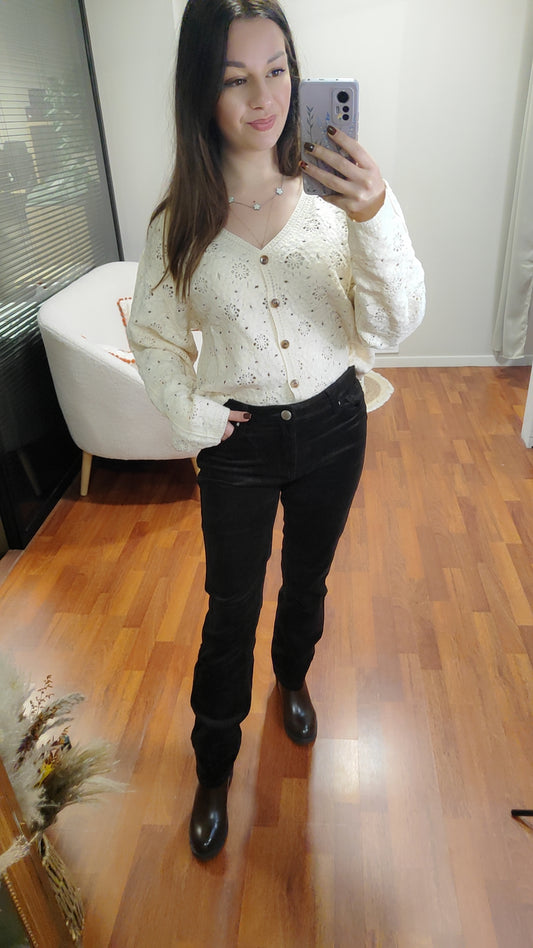 Pantalon droit velours choco