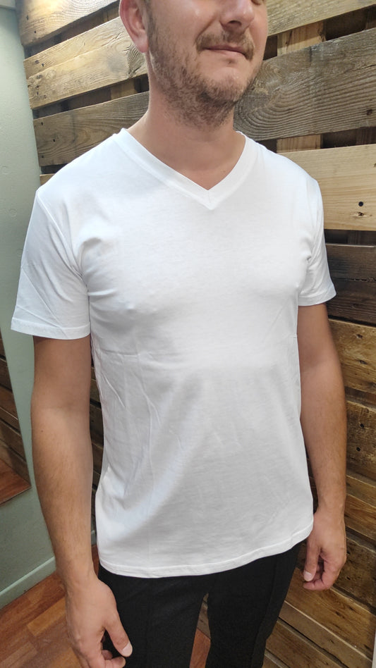 T-shirt blanc col V coton
