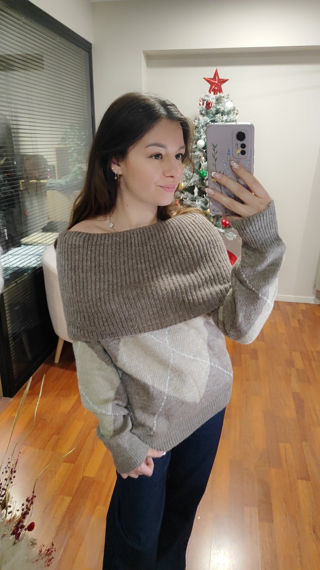 Pull losange col bardot