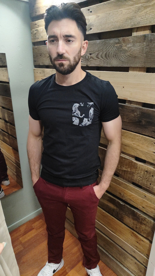 T-shirt noir poche tigre
