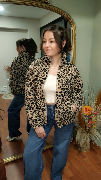 Veste léopard sherpa polaire