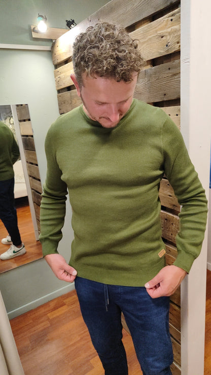 Pull col rond kaki