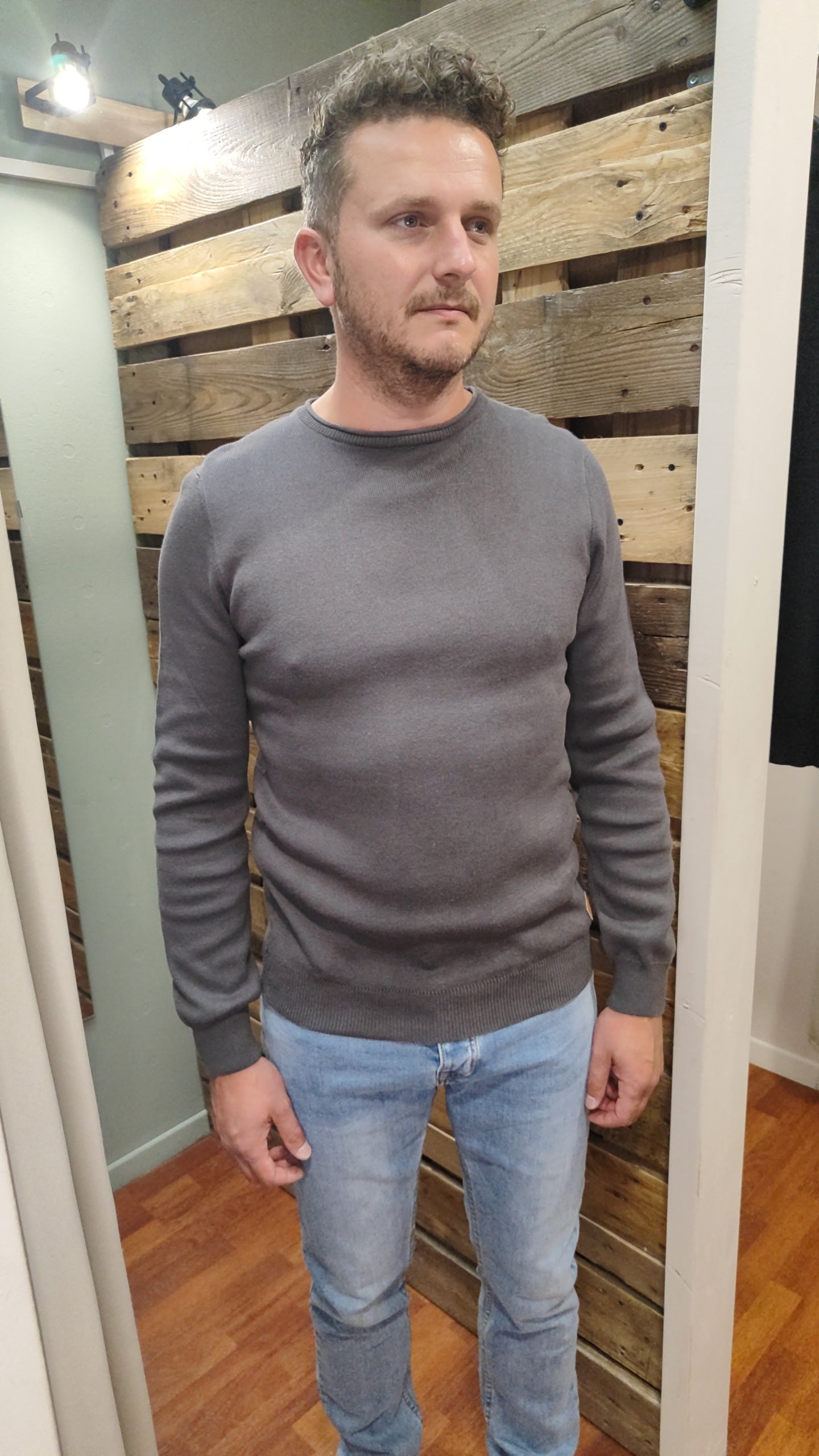 Pull col rond gris