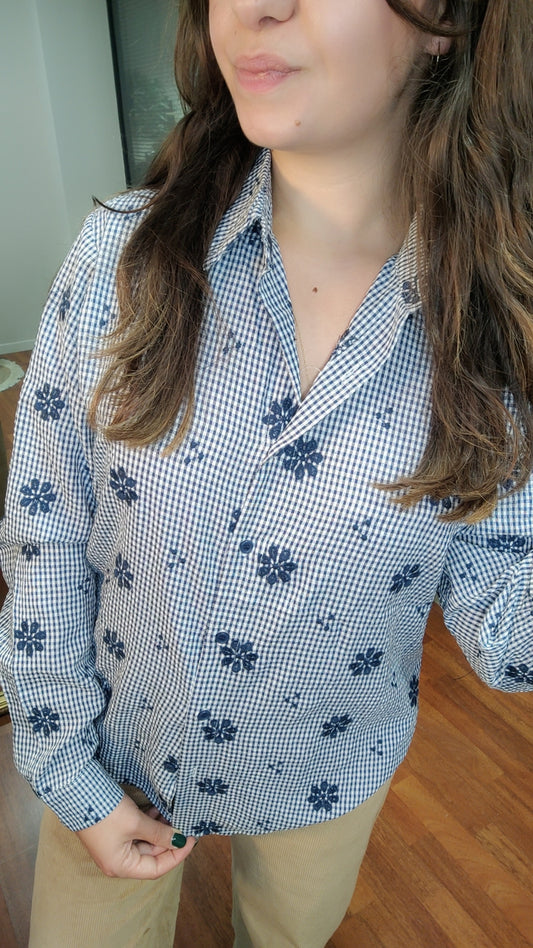 Chemise vichy marine brodée