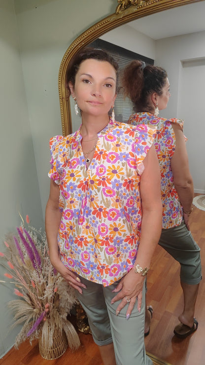 Top fleuri multicolore