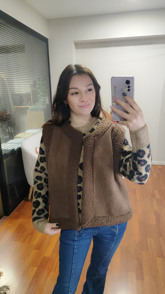 Gilet sans manches suédine et moumoute